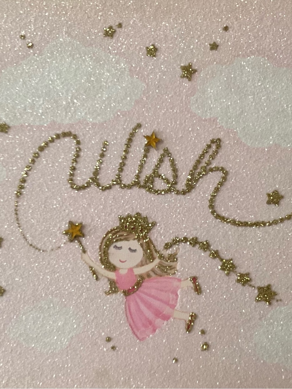 Colleen Karis Designs Gold “Wish” Word & Pink Glitter Fairy Canvas Art